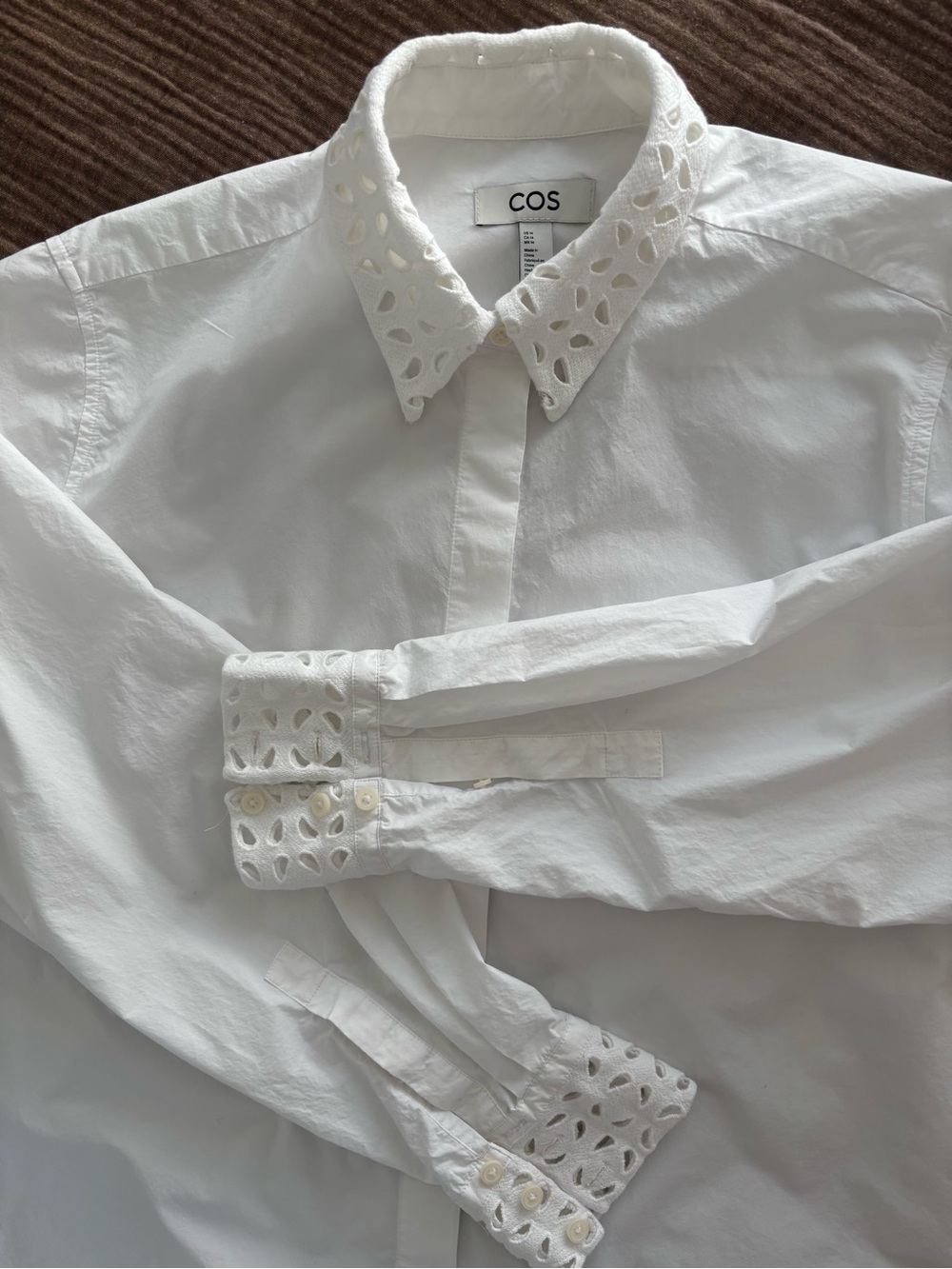 COS White Long-Sleeve Eyelet Collar & Cuff Shirt